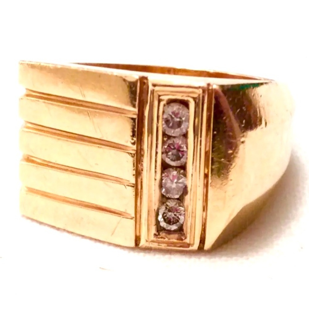 14K GOLD GENUINE 1ct DIAMOND CHANEL SET SQUARE MEN’S RING ESTATE MIDCENT…